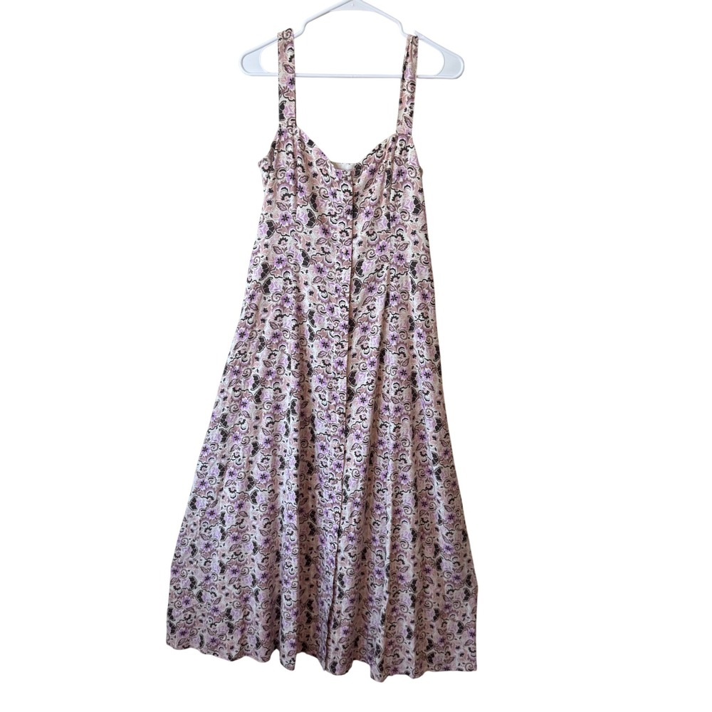 Z Supply EVEREVE Floral Midi Dress M Smocked Back Button Front Boho Cottagecore